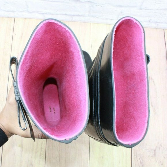 Kate Spade Black Glossy Rubber Pull On Knee High Rain Boots Size 9 - Picture 8 of 10